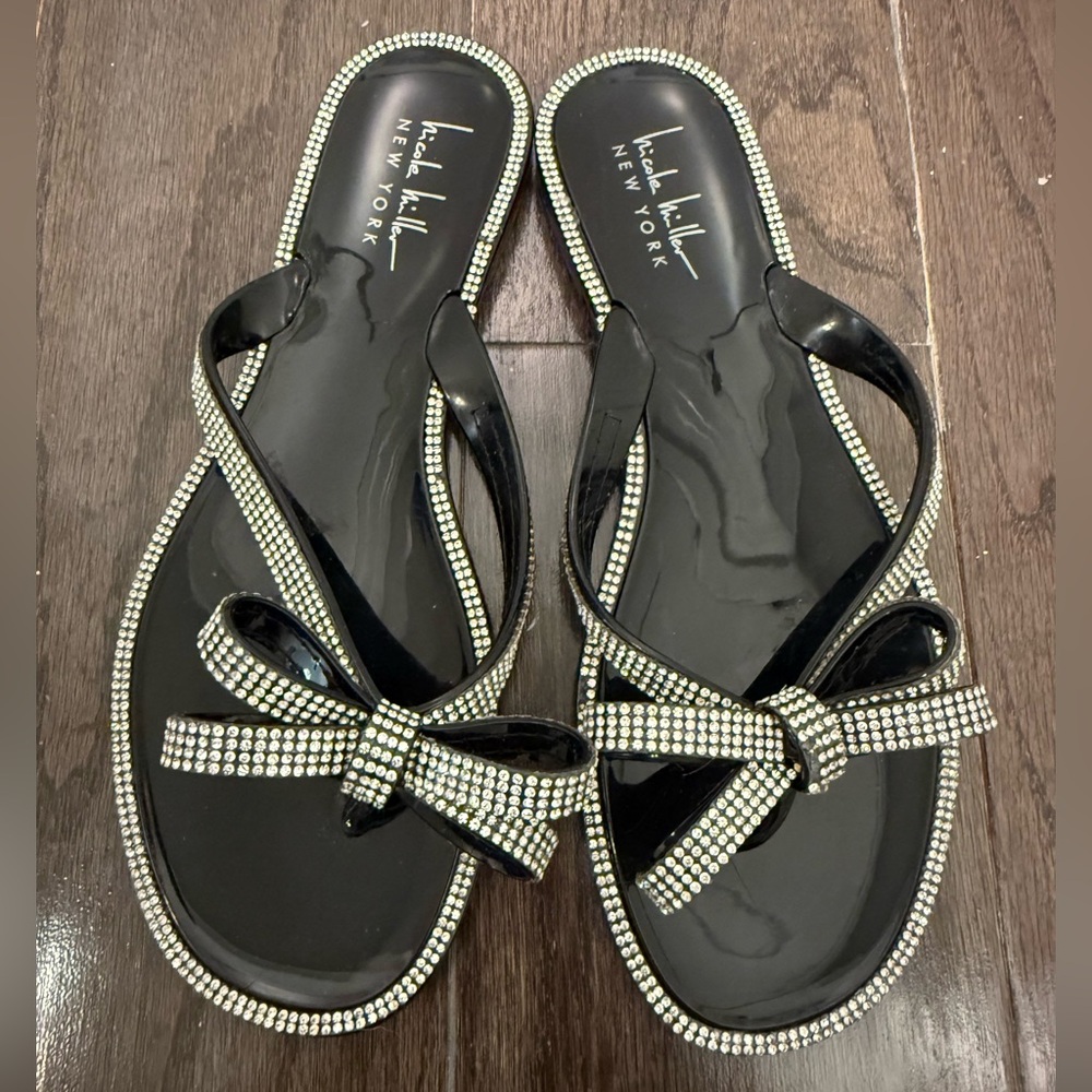 Nicole Miller Black and Silver Sandals